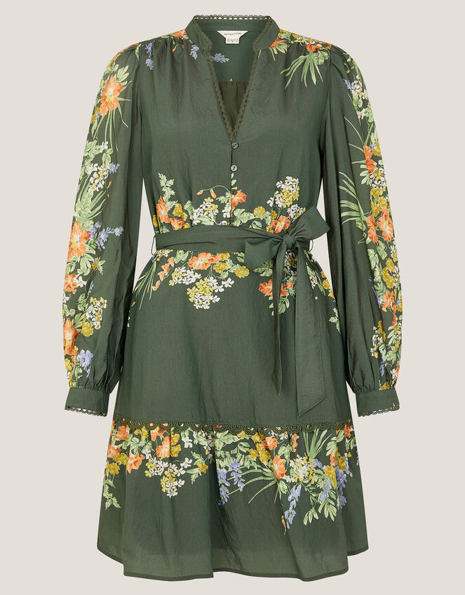 Jesse Floral Long Sleeve Mini Dress, Green (KHAKI), large