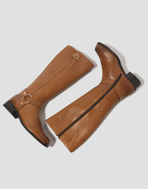 Leyla Leather Knee High Boots, Tan (TAN), large