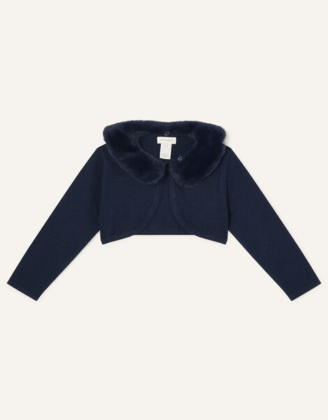 Baby Super-Soft Faux Fur Collar Cardigan, Blue (NAVY), large