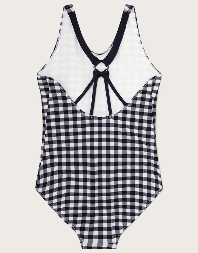 Gingham Strap Back Swimsuit, Black (BLACK), large