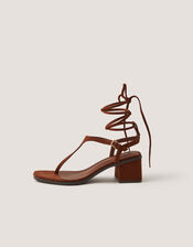 Hatty Toe Post Tie Strap Heels, Brown (CHOCOLATE), large
