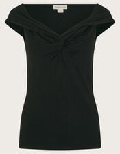 Wanda Wrap Bardot Top, Black (BLACK), large