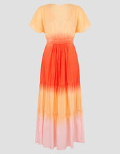 Maya Dip Dye Tiered Midi Dress, Orange (ORANGE), large