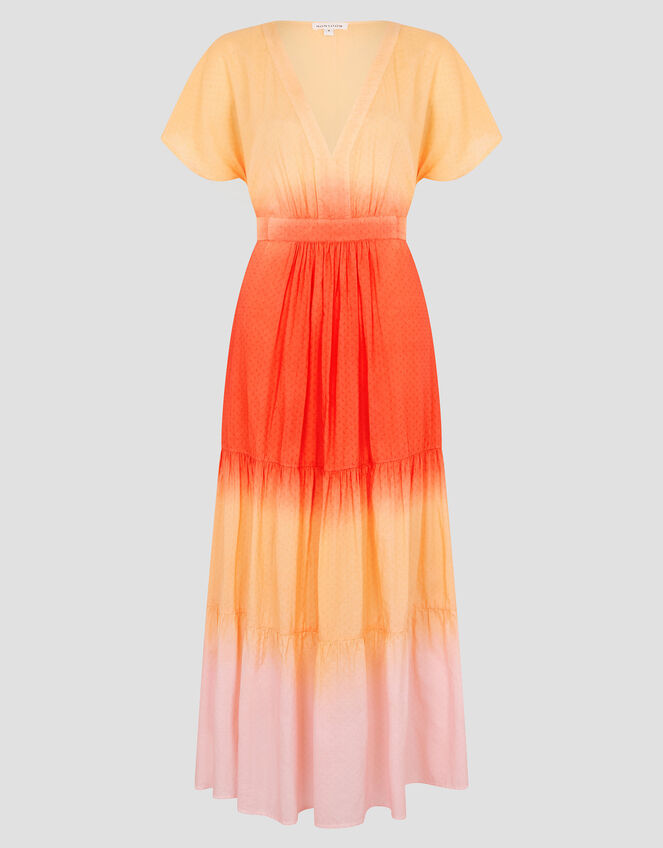 Maya Dip Dye Tiered Midi Dress, Orange (ORANGE), large