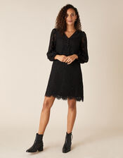 Lace Knee-Length Dress, Black (BLACK), large