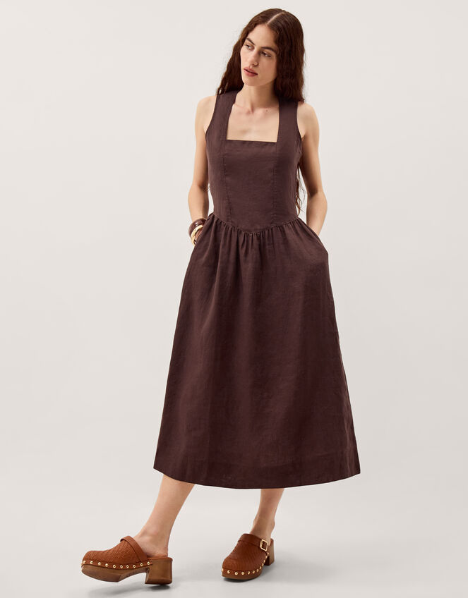 linen square neck midi dress Linen Square-Neck A-Line Midi Dress