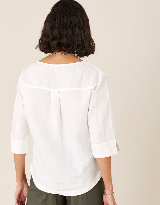 Rosewood Longline T-Shirt in Pure Linen, White (WHITE), large