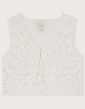 Boutique Crochet Cropped Waistcoat, Ivory (IVORY), large