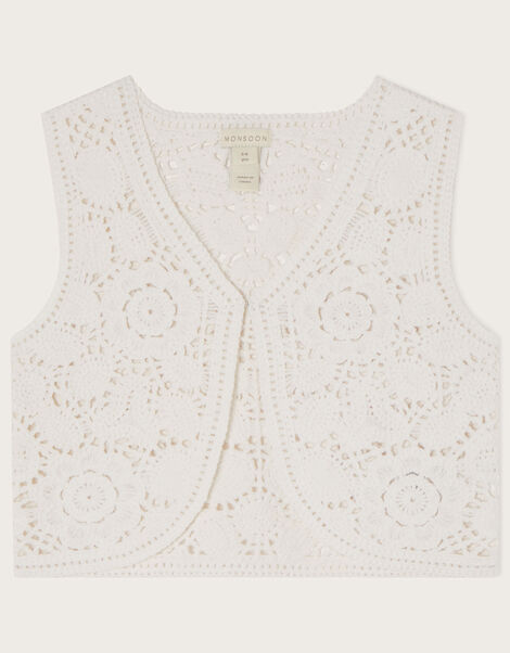 Boutique Crochet Cropped Waistcoat, Ivory (IVORY), large
