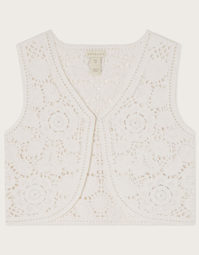 Boutique Crochet Cropped Waistcoat, Ivory (IVORY), large