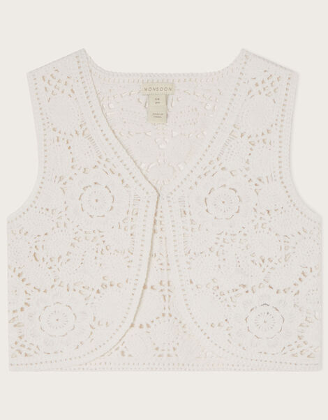 Boutique Crochet Cropped Waistcoat Ivory, Ivory (IVORY), large
