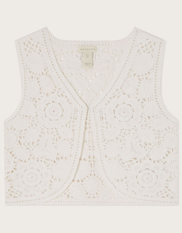 Boutique Crochet Cropped Waistcoat Ivory, Ivory (IVORY), large