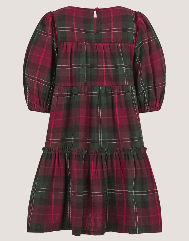 Velvet Bow Tartan Dress, Red (RED), large