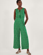 Geometric Print Jersey Jumpsuit in LENZING™ ECOVERO™, Green (GREEN), large