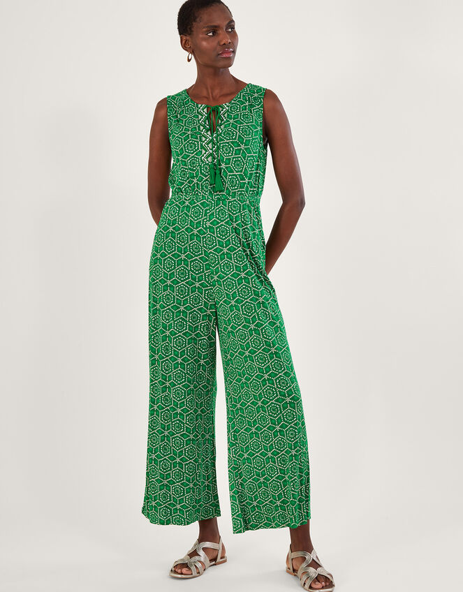 Geometric Print Jersey Jumpsuit in LENZING™ ECOVERO™, Green (GREEN), large