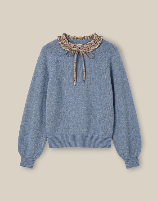 Corie Plaid Ruffle Collar Sweater, Blue (BLUE), large