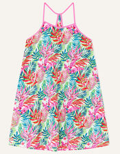 Palm Print A-Line Dress, White (WHITE), large