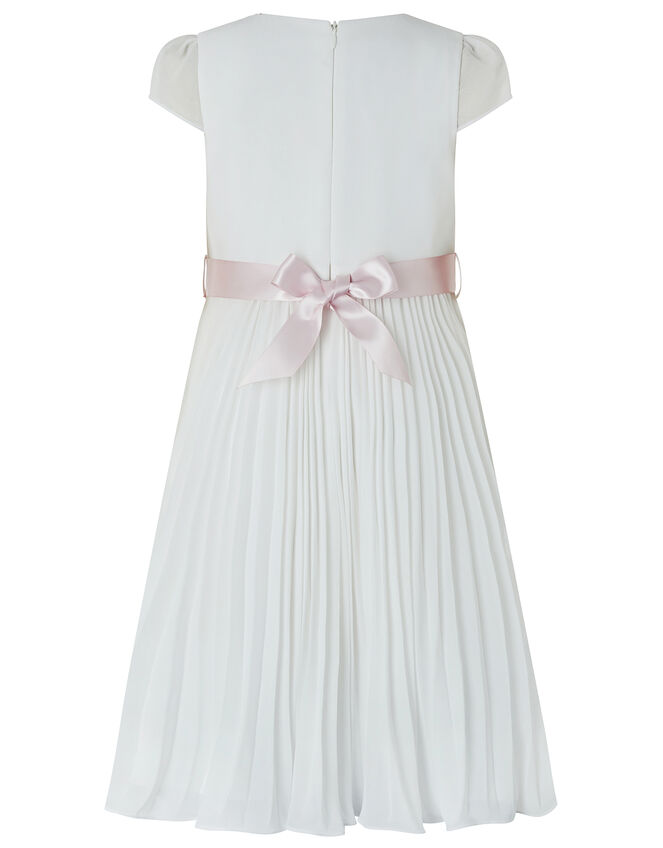 Marbella Pleated Maxi Dress with Floral Belt, Ivory (IVORY), large