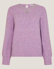 Ellen Diamant&eacute; Embellished Jumper, Purple (LILAC), large
