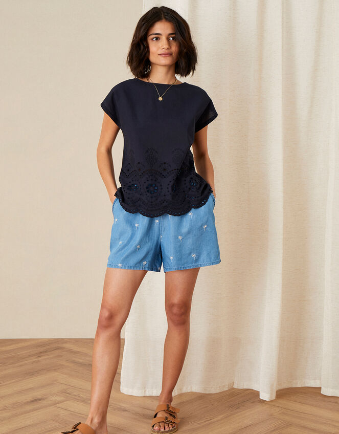 Lila Woven Front Tee in Organic Cotton , Blue (NAVY), large