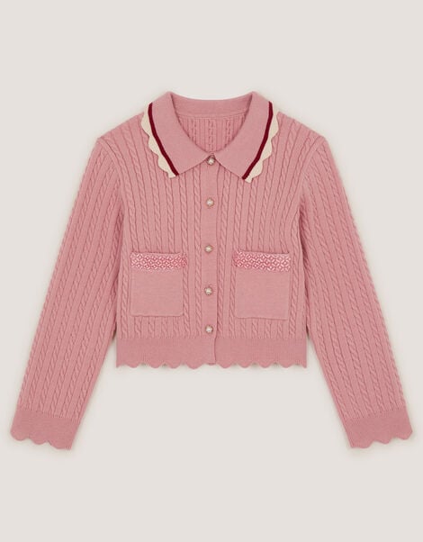 Embellished Cable Knit Cardigan, Pink (PINK), large