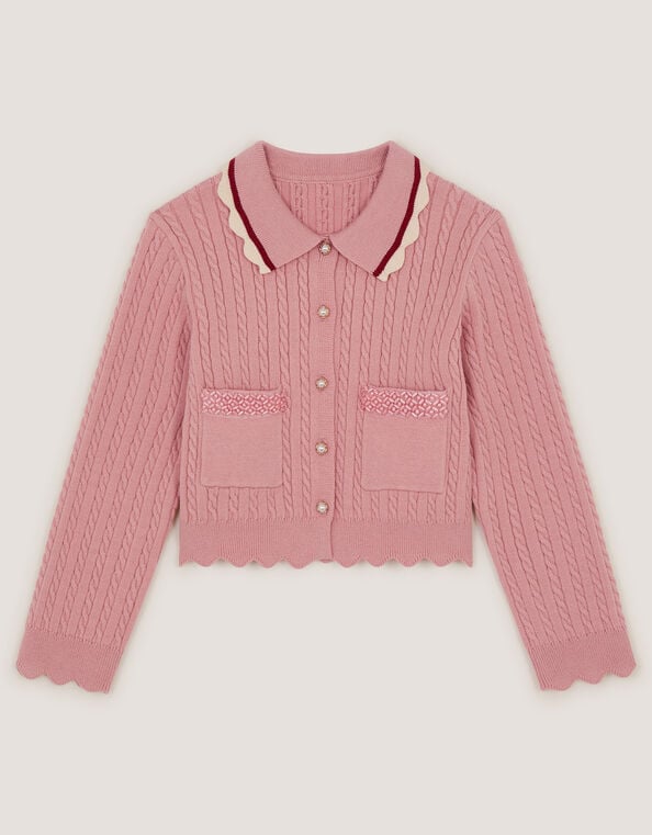 Embellished Cable Knit Cardigan, Pink (PINK), large