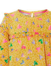 Jada Heart Blouse in Pure Cotton, Yellow (MUSTARD), large