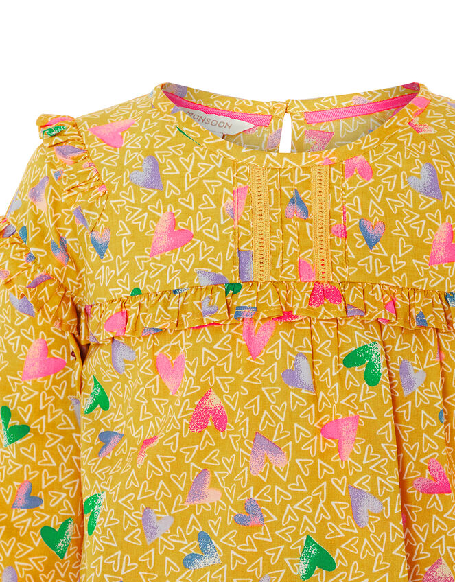 Jada Heart Blouse in Pure Cotton, Yellow (MUSTARD), large