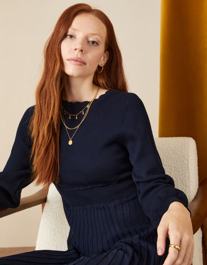 Monsoon scallop neck dress teal