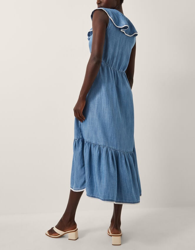 Dottie Sleeveless Ruffle Midi Dress, Blue (DENIM BLUE), large