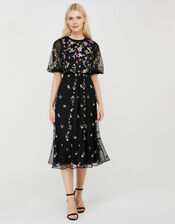 Emma Floral Embroidered Dress, Black (BLACK), large