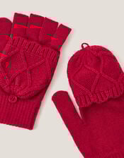 Diamond Fingerless Gloves with Mittens, Red (RED), large