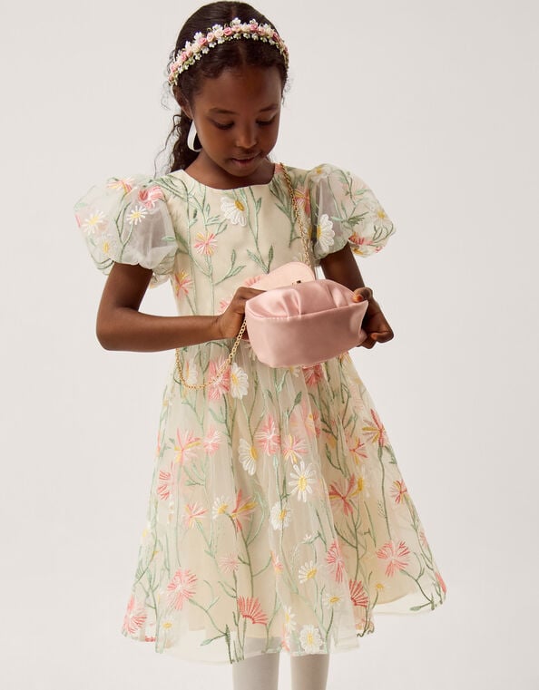 Celina Daisy Embroidered Party Dress, White (WARM IVORY), large