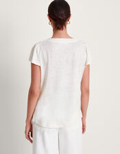 Lisa Lace Linen T-Shirt, Ivory (IVORY), large
