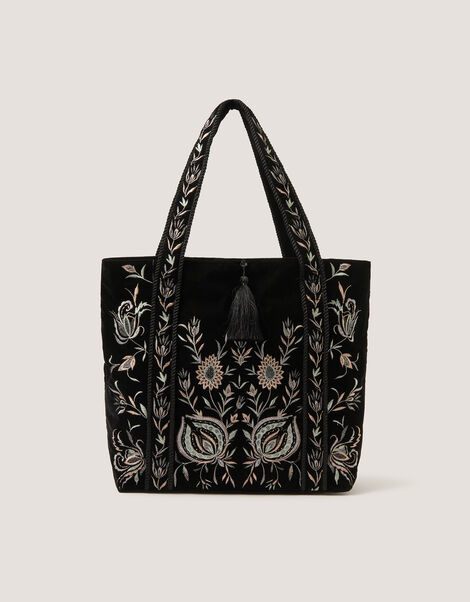 Osha Embroidered Velvet Tote Bag, , large