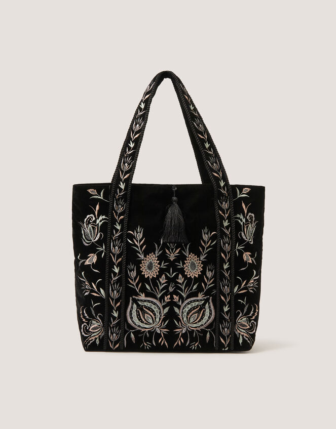 Osha Embroidered Velvet Tote Bag, , large