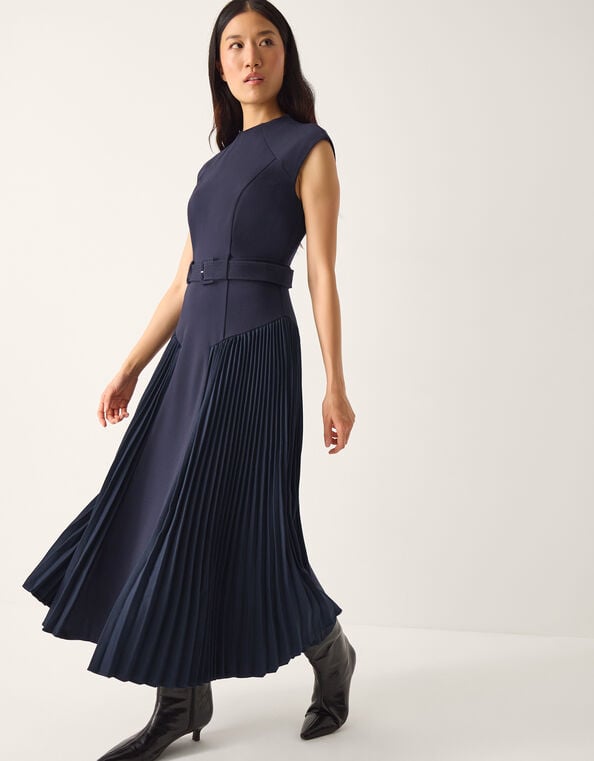 Sally Pleat Sleeveless Midi Dress, Blue (NAVY), large