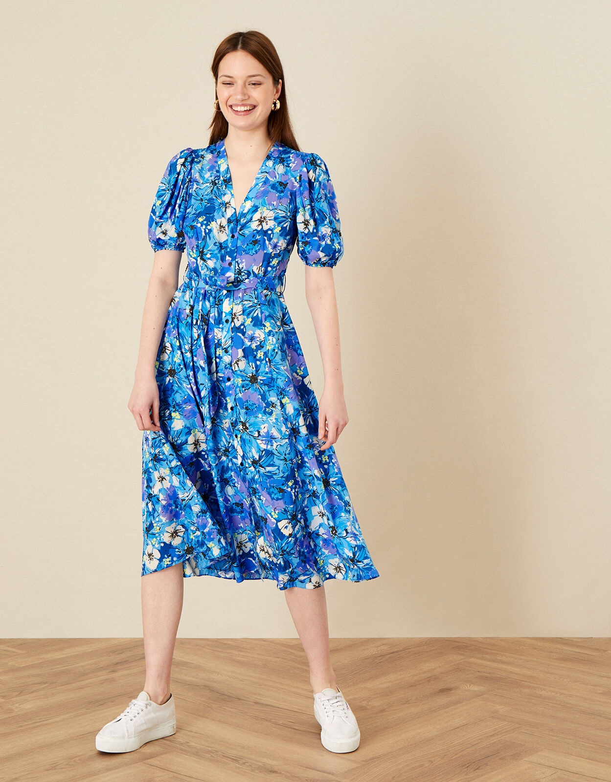 Monsoon navy floral dress sales