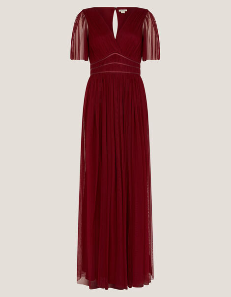 Emily Short Sleeve Tulle Bridesmaid Dress, Red (BURGUNDY), large