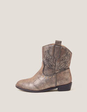 Brooke Metallic Cowboy Boots, Bronze (BRONZE), large