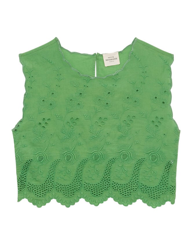 Petite Mendigote Tifaine Broderie Cropped Top, Green (GREEN), large