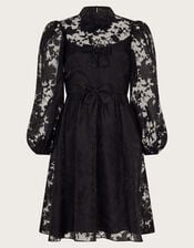 Alba Floral Organza Mini Dress, Black (BLACK), large
