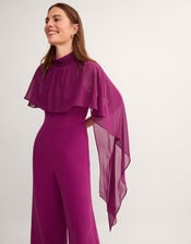 Valerie Cape Wide Leg Jumpsuit, Purple (PURPLE), large