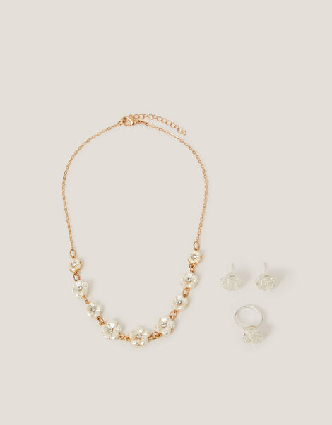 Pearly Flower Jewellery Set, Gold (GOLD), large
