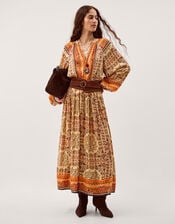 Ines Floral Print Midi Dress, Natural (STONE), large