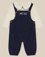 Newborn Train Embroidered Top & Corduroy Dungarees Set , Blue (NAVY), large