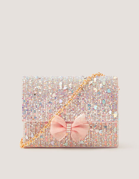 Rhinestone Embellished Bow Bag, , large