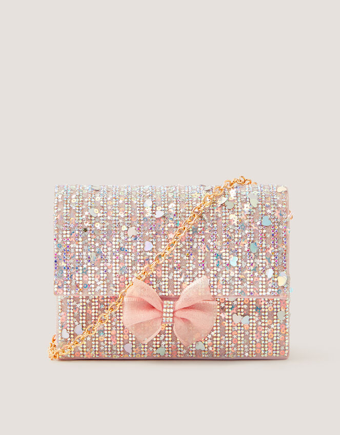 Rhinestone Embellished Bow Bag, , large