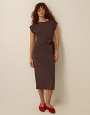 Tiff Tie Side Jersey Midi Dress, Brown (CHOCOLATE), large