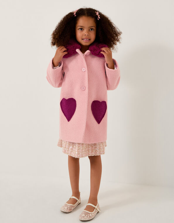 Heart Boucle Faux Fur Collar Coat, Pink (PINK), large